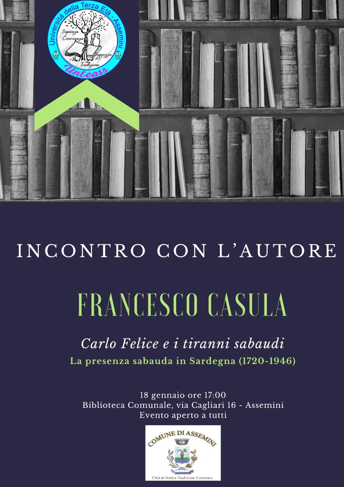 Locandina ''Incontro con l'autore'' - Francesco Casula, Carlo Felice e i tiranni sabaudi