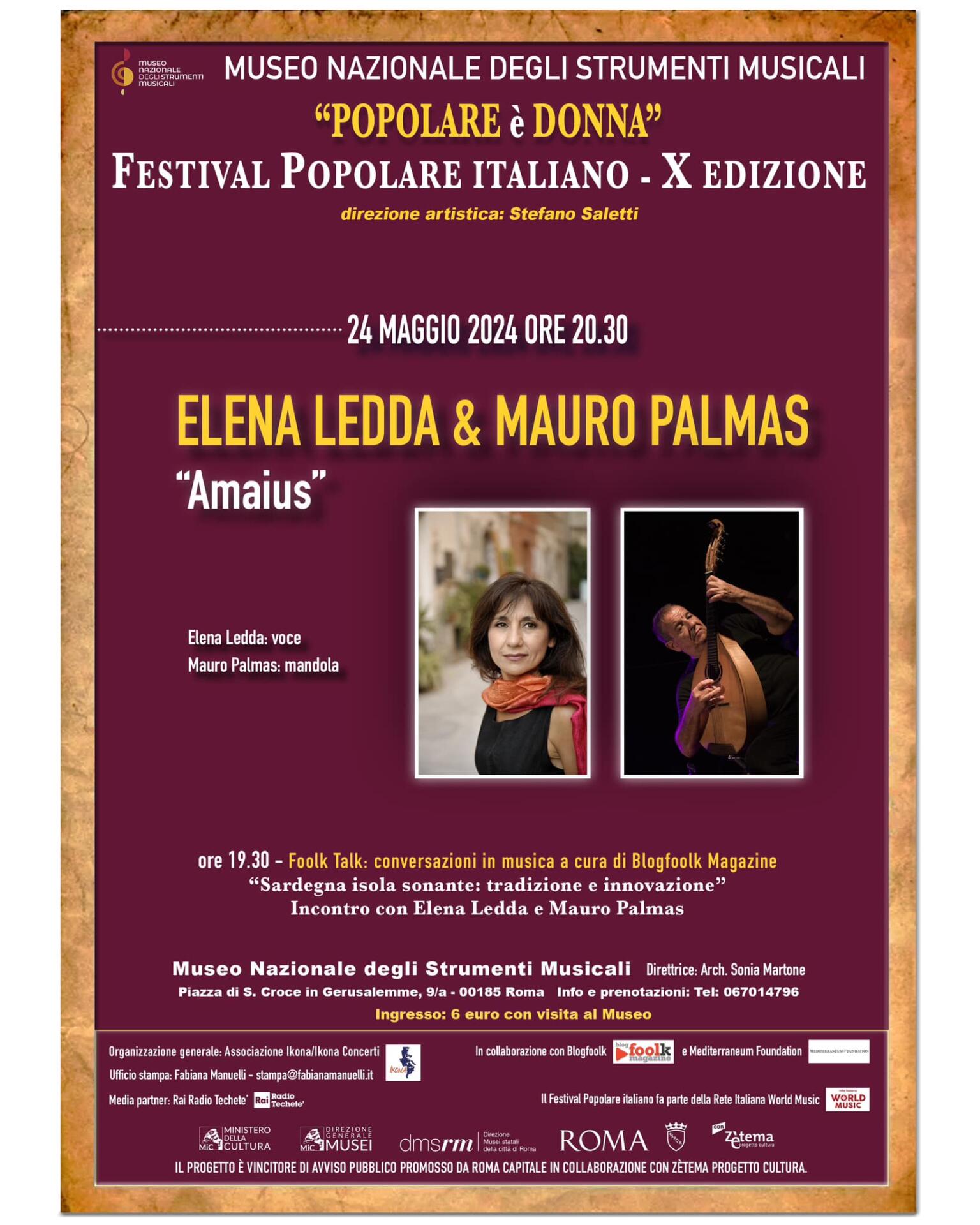 Locandina ''AMAIUS'' con E. Ledda e M. Palmas a Roma