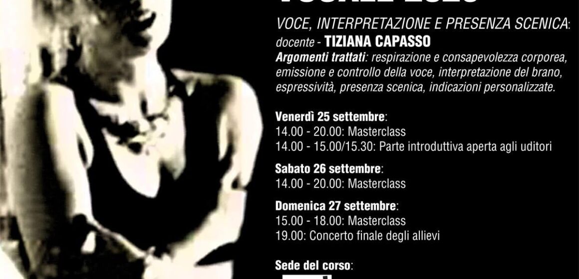 LOCANDINA MASTERCLASS CAPASSO A Villa Verde tre giorni dedicati al canto con la masterclass “Voci in Movimento” firmata da Palazzo d’Inverno